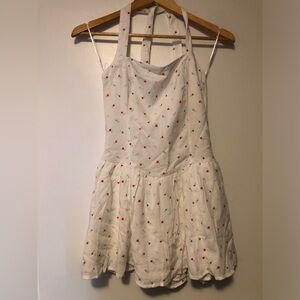 Hollister White Floral-Print Dress with Red & Blue Dots